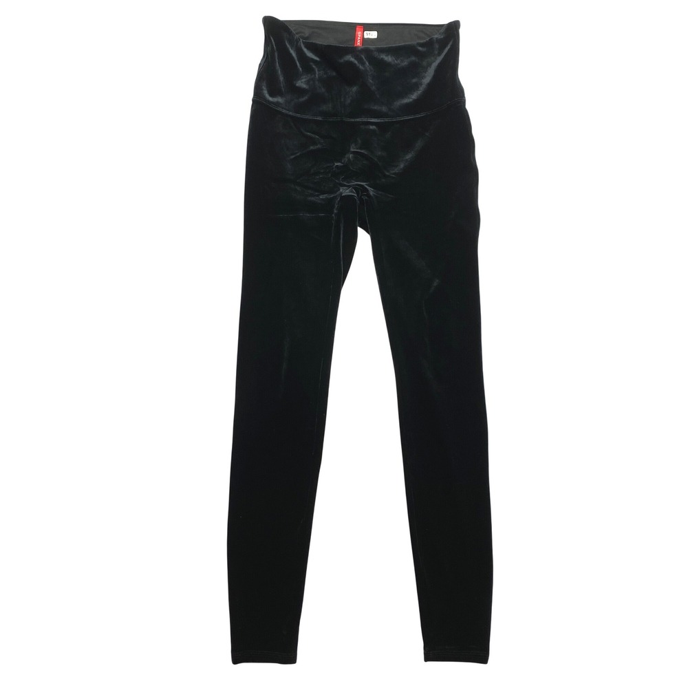 Spanx Leggings Womens Large Black Velvet High Waisted Shapewear Slimming